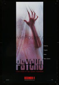 2c618 PSYCHO teaser DS 1sh '98 Hitchcock re-make, cool image of victim behind shower curtain!
