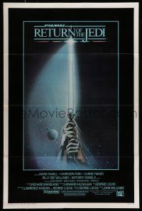 2c643 RETURN OF THE JEDI int'l 1sh '83 George Lucas, art of hands holding lightsaber by Tim Reamer!