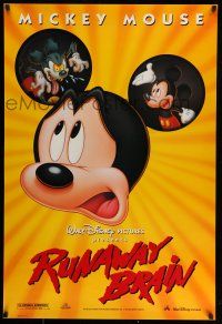 2c662 RUNAWAY BRAIN DS 1sh '95 Disney, great huge Mickey Mouse Jekyll & Hyde cartoon image!