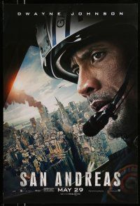2c668 SAN ANDREAS teaser DS 1sh '15 close-up of Dwayne Johnson flying in helicopter!