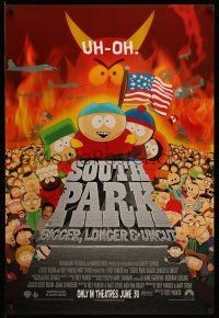 2c707 SOUTH PARK: BIGGER, LONGER & UNCUT int'l advance 1sh '99 Parker & Stone animated musical!