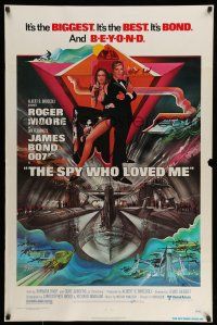 2c715 SPY WHO LOVED ME 1sh '77 cool art of Roger Moore as James Bond by Bob Peak!