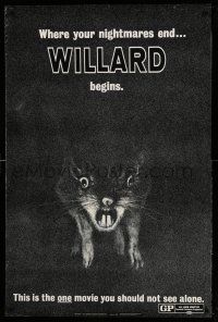 2c826 WILLARD teaser 1sh '71 creepy close up of Bruce Davison's pet rat showing teeth!