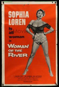 2c835 WOMAN OF THE RIVER LAMINATED 1sh R57 La Donna del fiume, full-length art of sexy Sophia Loren!