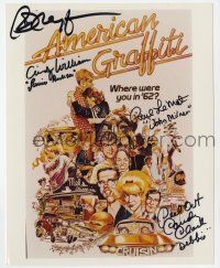 2d0672 AMERICAN GRAFFITI signed color 8x10 REPRO still '80s by Dreyfuss, Williams, Le Mat AND Clark!