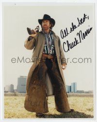 2d0721 CHUCK NORRIS signed color 8x10 REPRO still '90s great full-length image in full cowboy gear!