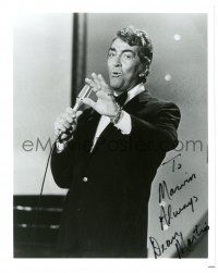 2d0999 DEAN MARTIN signed 8x10 REPRO still '80s great close up singing into microphone on stage!