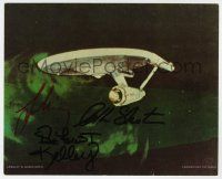 2d0732 DEFOREST KELLEY signed color 7.5x9.25 REPRO still '90s cool image of Star Trek's Enterprise!