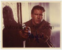 2d0766 HARRISON FORD signed color 8x10 REPRO still '80s great c/u pointing gun from Blade Runner!