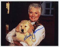 2d0905 SHIRLEY JONES signed color 8x10 REPRO still '90s great smiling close up holding her cute dog!