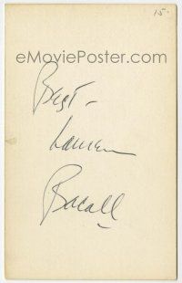 2d0144 LAUREN BACALL signed 3x5 fan photo '40s she autographed it on the back, great portrait!