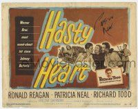 2d0047 HASTY HEART signed TC '50 by Patricia Neal, who's with Ronald Reagan & Richard Todd!