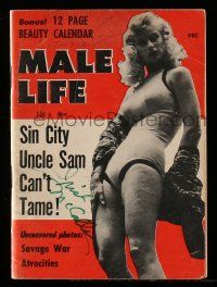 2d0237 IRISH MCCALLA signed 4x6 magazine '56 she's barely dressed on the cover of Male Life!