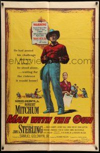 2d0254 MAN WITH THE GUN signed 1sh '55 by John Lupton, cool cowboy artwork of Robert Mitchum!