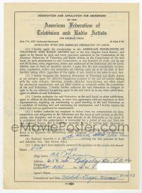 2d0026 AL HERMAN signed 7x9 contract '53 joining American Federation of Television & Radio Artists!