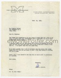 2d0013 HAROLD MIRISCH signed 9x11 letter April 10, 1963 apologizing to an Italian associate!