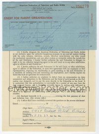 2d0033 HARRY WARREN signed 7x9 contract '53 joining American Federation of Television &Radio Artists