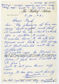 2d0007 MAURICE CHEVALIER signed 7x11 letter '59 asking his agent to get The Pleasure of His Company!