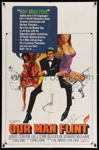 2d0257 OUR MAN FLINT signed 1sh '66 by James Coburn, sexy James Bond spy spoof art by Bob Peak!