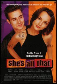 2d0636 SHE'S ALL THAT signed 1sh '99 by Rachel Leigh Cook, who's with Freddie Prinze Jr.!