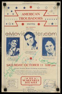 2d0596 AMERICAN TROUBADOURS signed 11x17 concert poster '86 by Van Zandt, Andersen & Cormac McCarthy