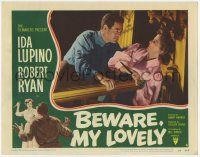 2f551 BEWARE MY LOVELY LC #8 '52 flm noir, Ida Lupino with scissors attacks crazy Robert Ryan!