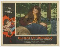 2f562 BLOOD OF DRACULA LC #3 '57 best close up of female vampire Sandra Harrison with male victim!