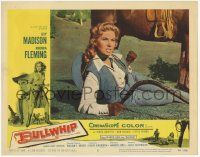2f578 BULLWHIP LC #5 '58 sexy red-headed hellcat Rhonda Fleming laying on ground holding whip!