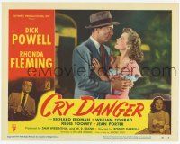 2f609 CRY DANGER LC #1 '51 close up of Dick Powell embracing pretty Rhonda Fleming, film noir!