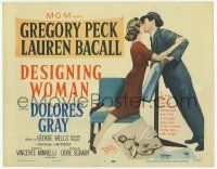 2f082 DESIGNING WOMAN TC '57 full-length image of Gregory Peck kissing sexy Lauren Bacall!