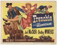 2f131 FRENCHIE TC '51 art of sexy lace-trimmed Shelley Winters with sheriff Joel McCrea!
