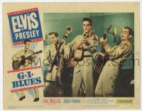 2f671 G.I. BLUES LC #5 '60 great image of Elvis Presley in uniform playing guitar with band!