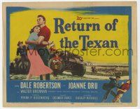 2f354 RETURN OF THE TEXAN TC '52 art of Dale Robertson holding Joanne Dru by military jeep!