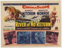 2f363 RIVER OF NO RETURN TC '54 great art of Robert Mitchum holding down sexy Marilyn Monroe!