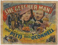2f390 SHE GETS HER MAN TC '35 cartoon art of Zasu Pitts who is kidnapped from her kidnappers!