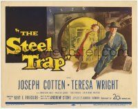 2f417 STEEL TRAP TC '52 art of Joseph Cotton & Teresa Wright stealing a million dollars!