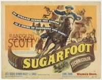 2f429 SUGARFOOT TC '51 cool artwork of of cowboy Randolph Scott on horseback!
