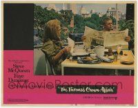 2f945 THOMAS CROWN AFFAIR LC #8 '68 Faye Dunaway with Steve McQueen reading newspaper at table!
