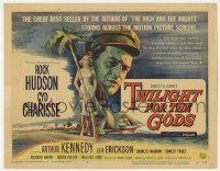 2f478 TWILIGHT FOR THE GODS TC '58 great art of Rock Hudson & sexy Cyd Charisse on beach!