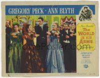 2f989 WORLD IN HIS ARMS LC #4 '52 Gregory Peck & Ann Blyth line dancing at fancy party!