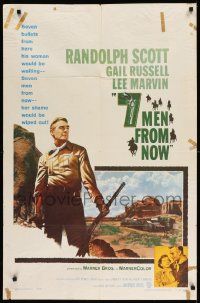 2g008 7 MEN FROM NOW 1sh '56 Budd Boetticher, great full-length art of Randolph Scott with rifle!