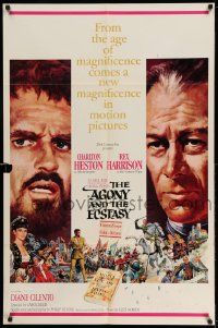2g016 AGONY & THE ECSTASY roadshow 1sh '65 Terpning art of Charlton Heston & Rex Harrison!