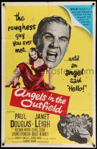 2g031 ANGELS IN THE OUTFIELD 1sh '51 artwork of Paul Douglas & sexy Janet Leigh, baseball!