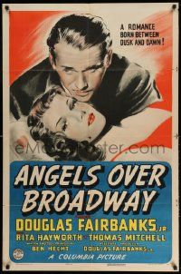 2g032 ANGELS OVER BROADWAY 1sh '40 Banye art of sexy Rita Hayworth & Douglas Fairbanks Jr!