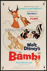 2g057 BAMBI style A 1sh R66 Walt Disney cartoon deer classic, great art with Thumper & Flower!