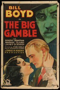 2g084 BIG GAMBLE 1sh '31 stone litho of Warner Oland looming over William Boyd & Dorothy Sebastian!