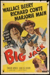 2g085 BIG JACK 1sh '49 artwork of Wallace Beery & Marjorie Main with two guns each + Richard Conte!