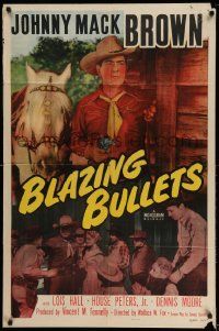 2g103 BLAZING BULLETS 1sh '51 cowboy Johnny Mack Brown, House Peters Jr, western action!