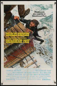 2g118 BREAKHEART PASS style B 1sh '76 cool art of Charles Bronson by Mort Kunstler!
