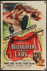 2g131 BULLFIGHTER & THE LADY 1sh '51 Budd Boetticher, art of matador Robert Stack kissing Joy Page